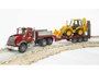 Bruder Mack vrachtwagen met dieplader en JCB shovel (schaal 1:16)_